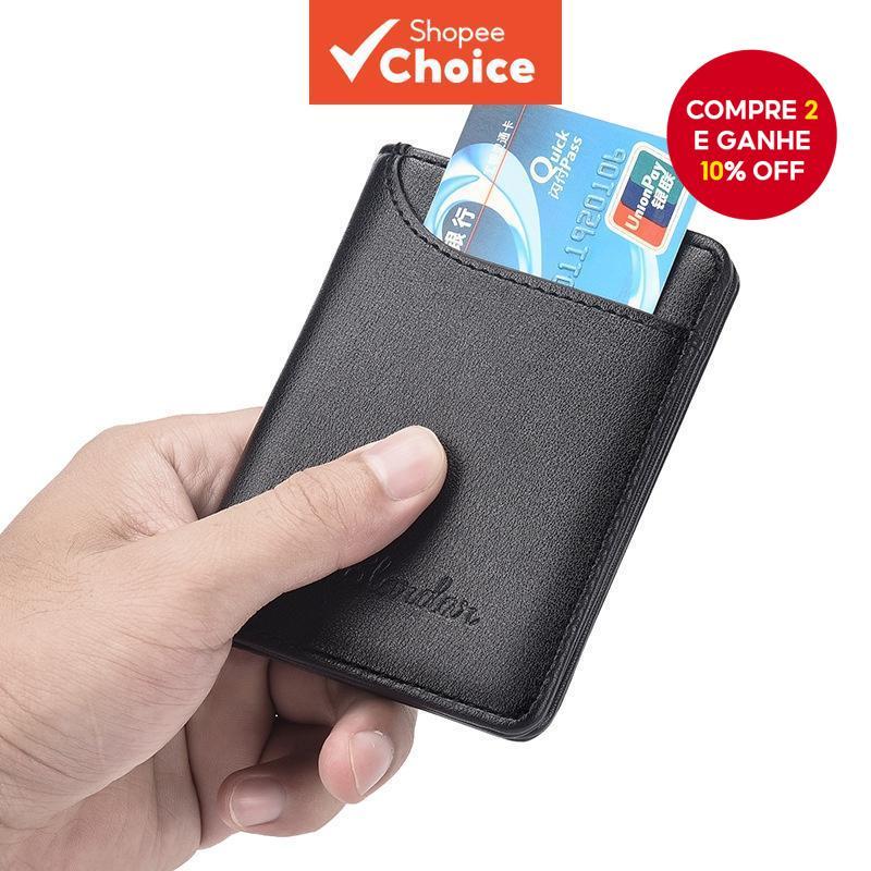 Carteira Masculina Ultrafina Crazy Bag-Porta-Cartões Vertical Fino Bolsa De Couro Pequena Para Uso Diário