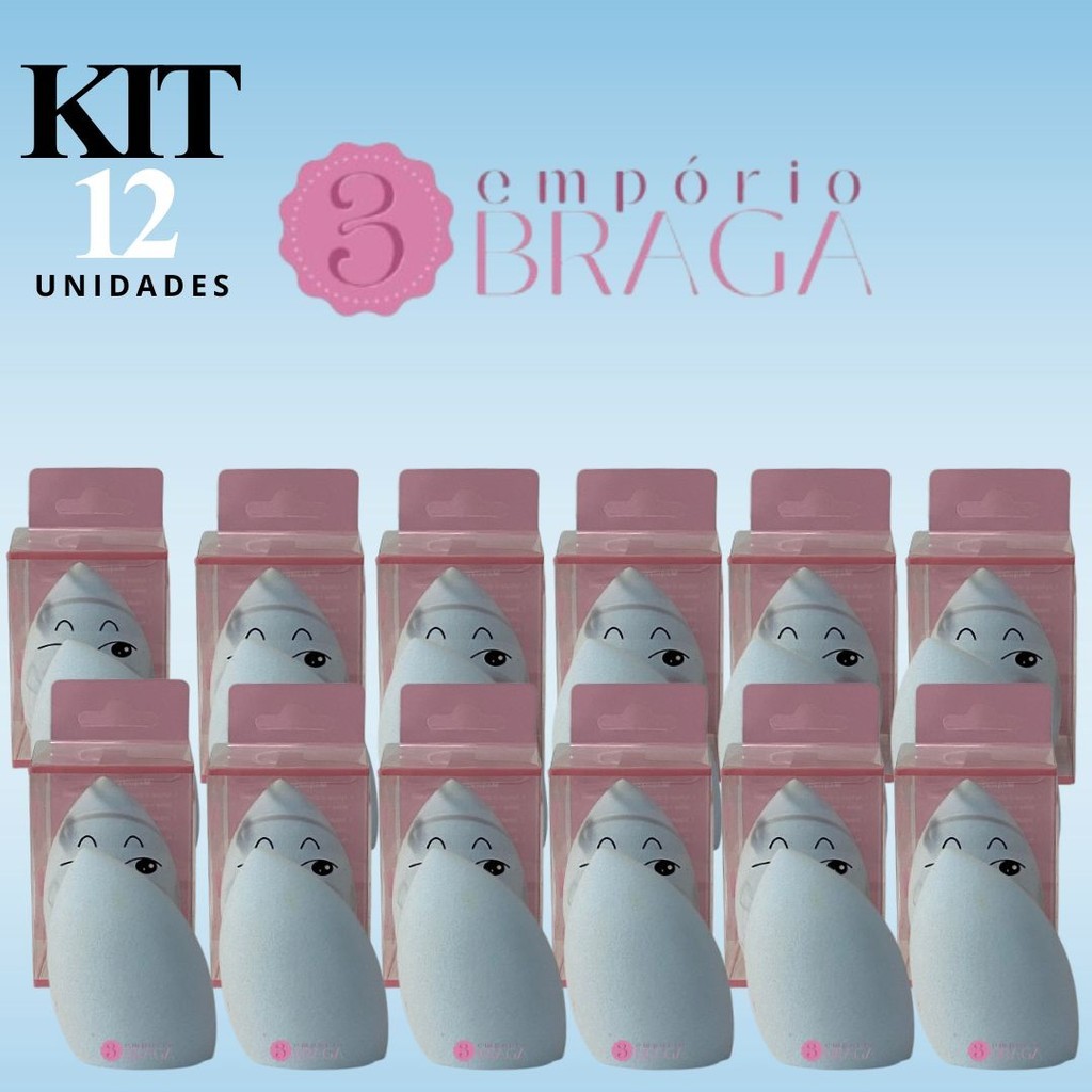 Kit 12 - 12Unid - (12) - Esponja Para Maquiagem Base/Pó/Corretivo Pompom Maquiagem Tipos Makeup (Azul)