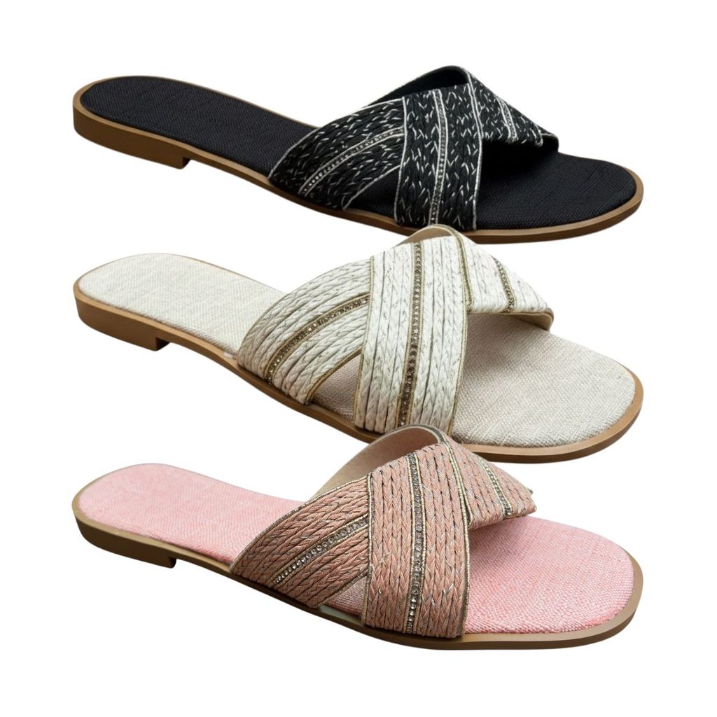 Tamanco 40 41 42 43 Feminino Rasteira Aura em Juta Natural Conforto Sola TR e Bico Quadrado
