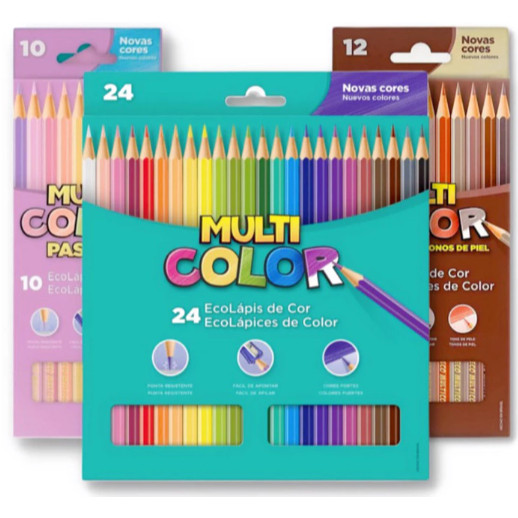Kit Lápis De Cor 24 Cores Multicolor + 12 Tons Pele Multicolor + 10 Pastel Multicolor