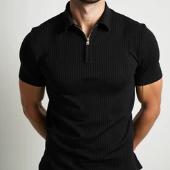 Camisa Polo Italiana Canelado Com Ziper Premium Camiseta