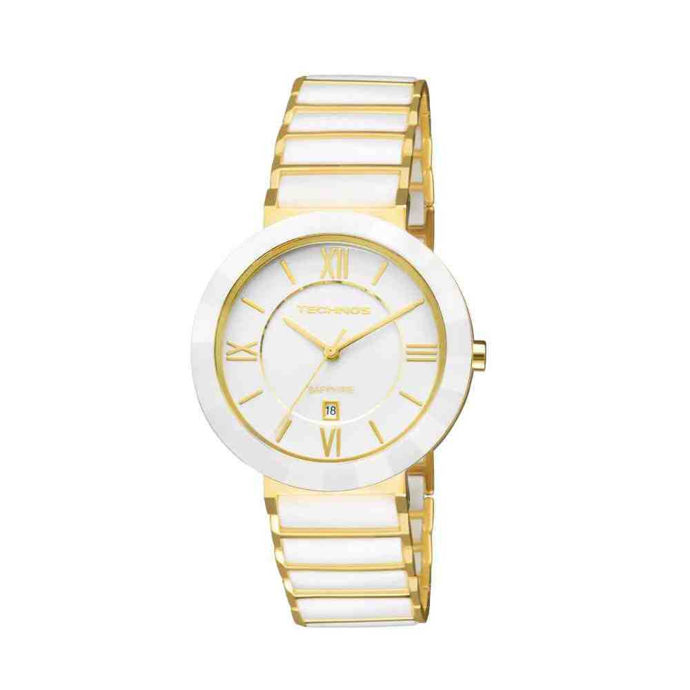 Relógio Technos Ceramic Branco Dourado Feminino 2015CE/4B
