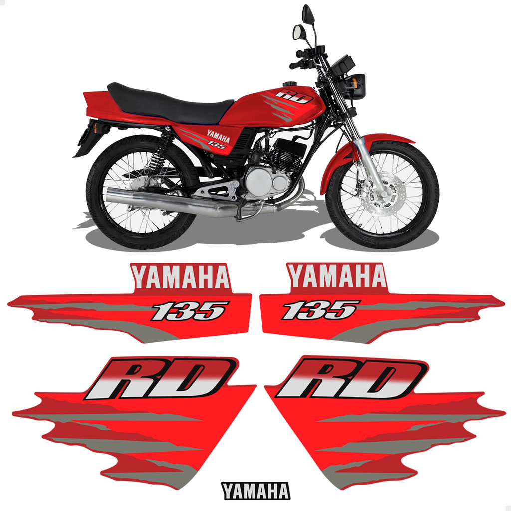 Kit Adesivos Para Yamaha RD 135 1998 Moto Vermelha Laterais