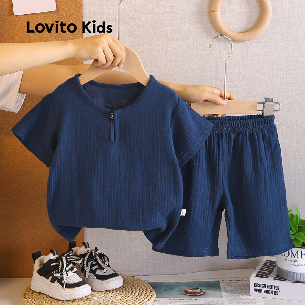 Lovito Kids Conjuntos de Shorts Casuais Botão Azul Marinho para Meninos Primavera/Verão LNL128110 em Oferta na Shopee