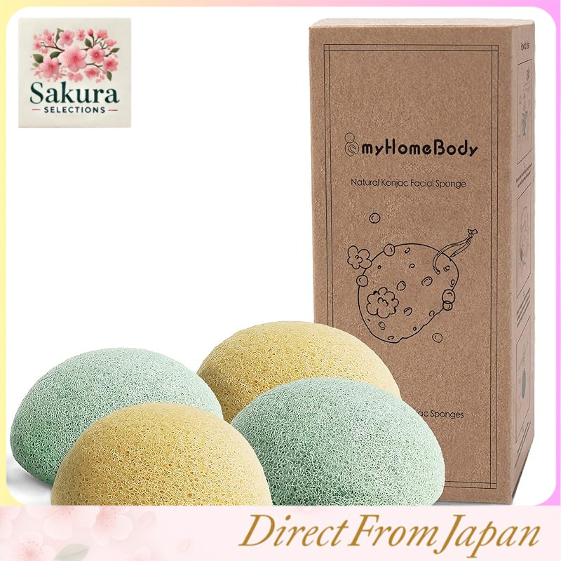 myHomeBody Natural Konjac Facial Cleansing Sponges – Gentle Face Wash & Exfoliation with Turmeric, Activated Charcoal, Aloe Vera – Multi-Pack Sets