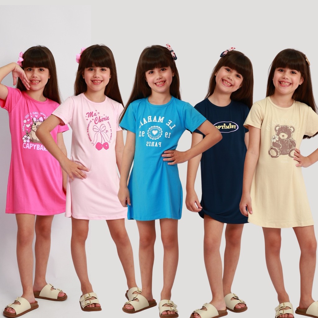 Kit 10 Vestidos Infantis Menina Estampado Manga Curta Verão ENVIO CORES E ESTAMPA SORTIDAS
