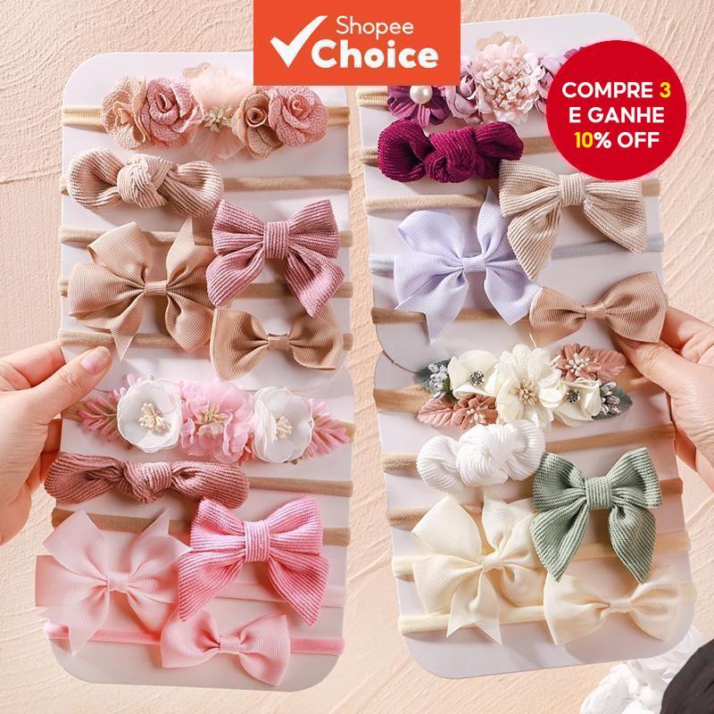 Conjunto de 5 Faixas de Cabelo para Bebês - Adoráveis Acessórios Manuais em Rosa e Vermelho para Meninas