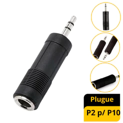 Kit 3 Plug Adaptador P10 Femea P/ P2 Macho Stereo Auxiliar Som