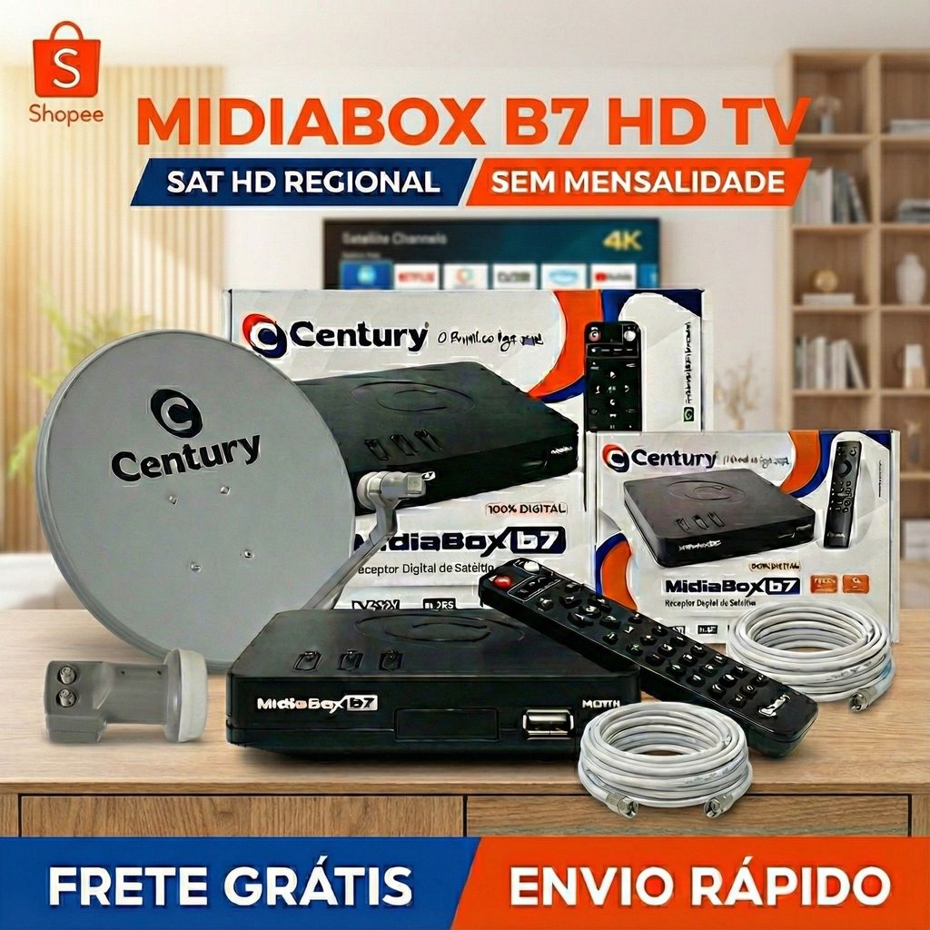 Kit Parabólica Digital Banda Ku Century com 2 Receptores MidiaBox B7