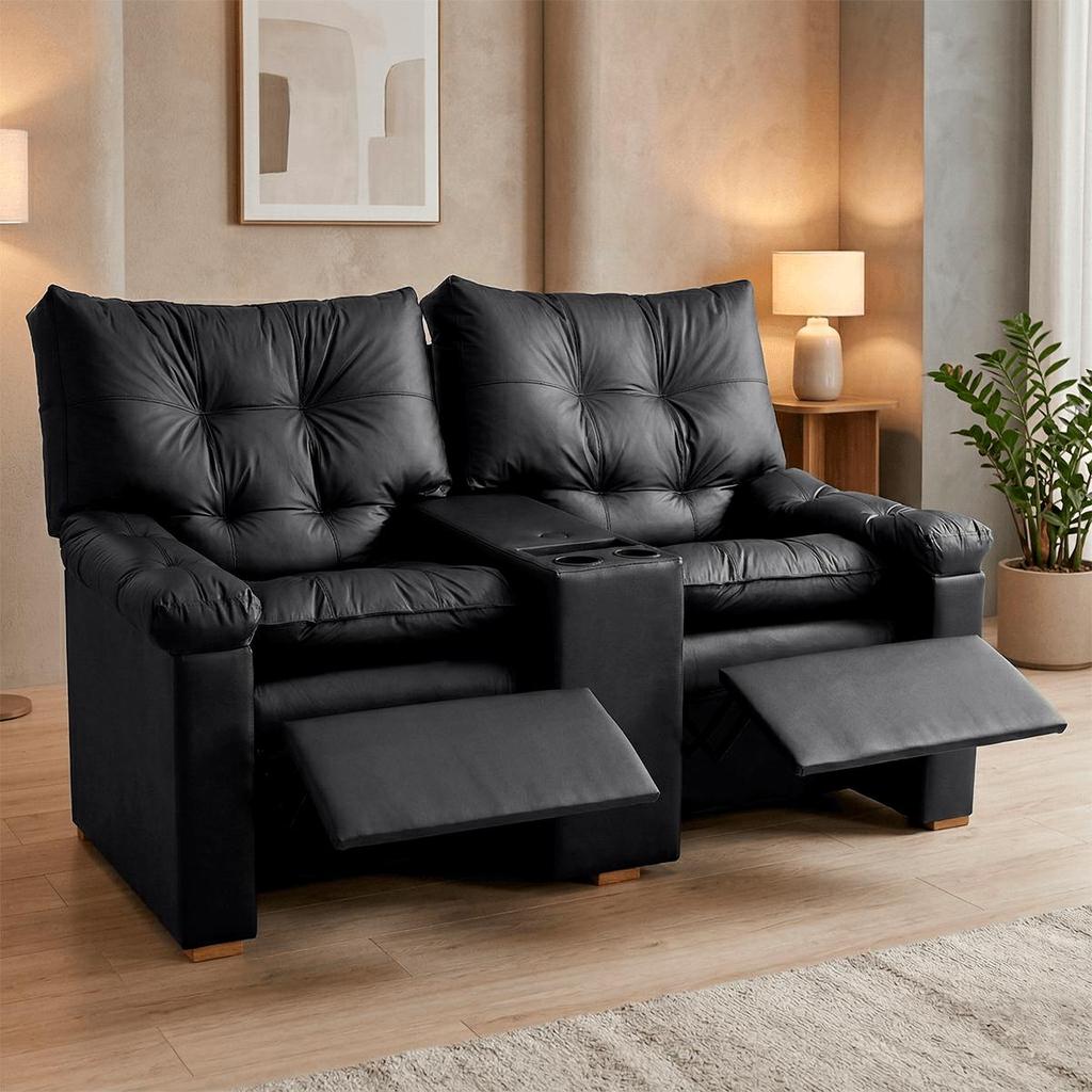 Poltrona Cinema 2 Lugares Reclinável Courino USB Tipo-C Porta Copos Sala TV Home Theater