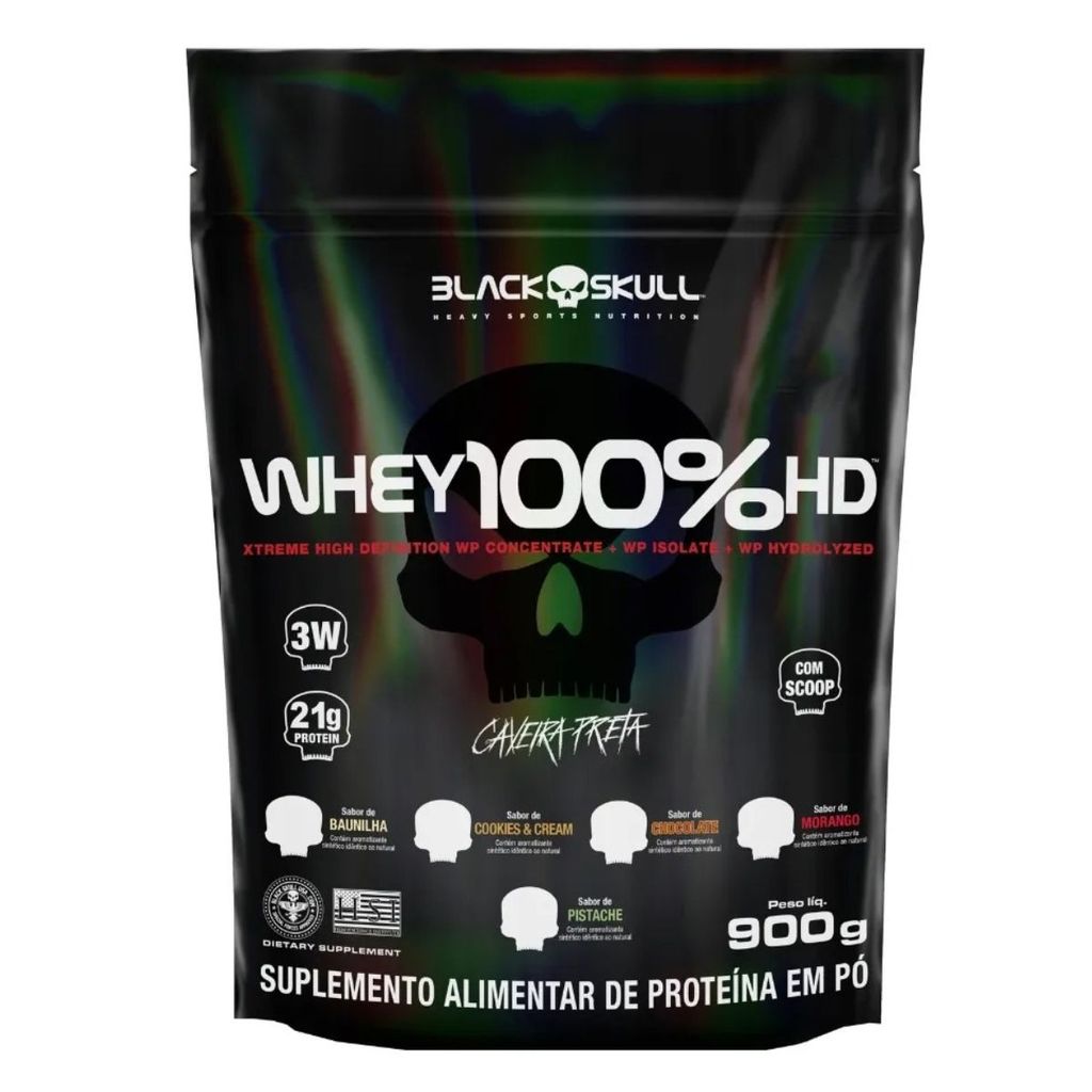 Refil Whey 100% HD 900g Black Skull