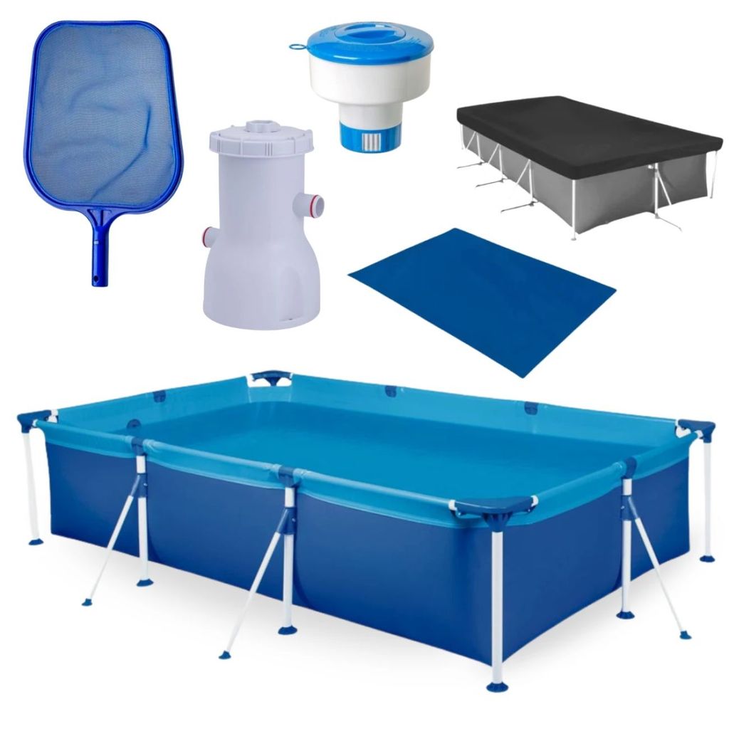 Piscina 3700 Litros com Capa Proteção, Forro + Bomba Filtrante 220v, Flutuador e Peneira