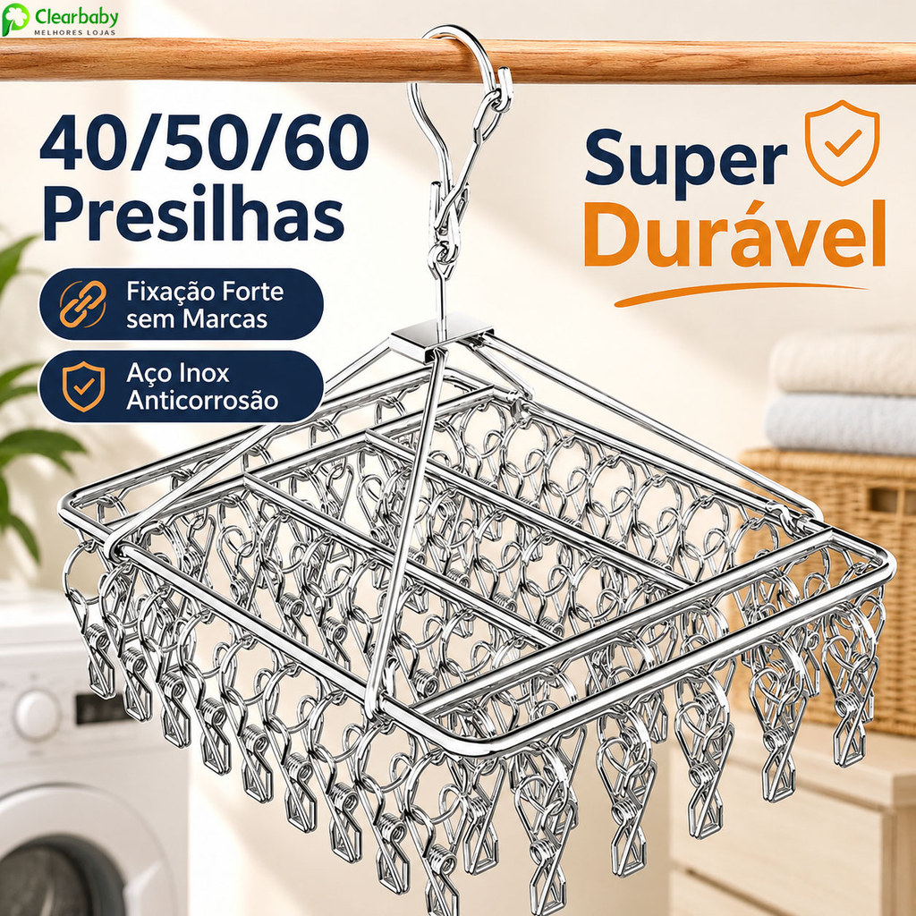 Varal Dobrável Inox Antiventos 40 50 60 Prendedores – Para Roupas Íntimas, Bebê, Meias e Pequenas Peças