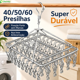 Varal Dobrável Inox Antiventos 40 50 60 Prendedores – Para Roupas Íntimas, Bebê, Meias e Pequenas Peças