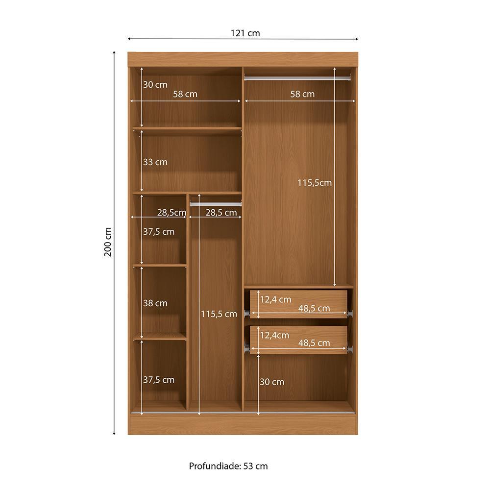 Guarda-Roupa Casal com 2 Gavetas Kappesberg Canela/Preto Fosco 121cm — imagem 2 de 2