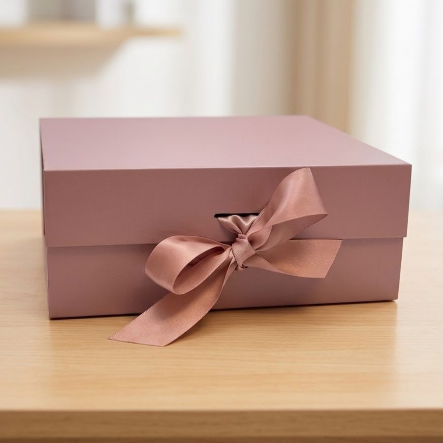 Caixa de Papel Rígido Retangular com Imã e Fita - Rosé - M 28,2x20,2x9,2cm - 1 unidade - Rizzo