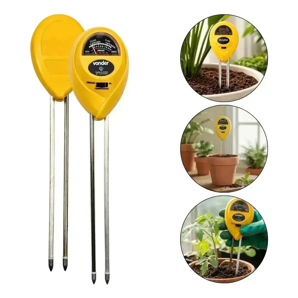 Medidor Solo Vonder 0 A 10 Umidade pH 3,5 A 8 Luminosidade 0 A 2000 Lux Analógico Jardim Horta