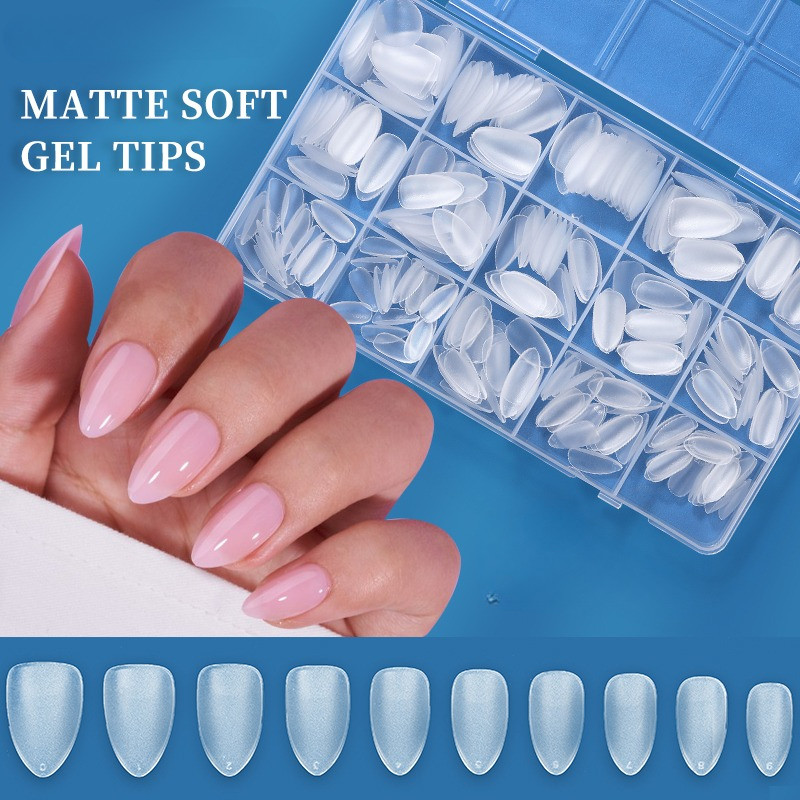 504pcs Unha Postiça Soft Gel Amendoada Fosca Realista Curta Nail Tips Alongamento Natural