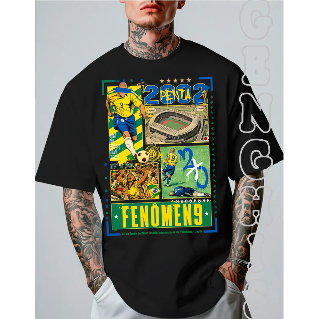 Camiseta Futebol Fenomeno 2002 Copa Seleção Brasileira Camisa Basica Oversized Plus Size Unissex Algodão