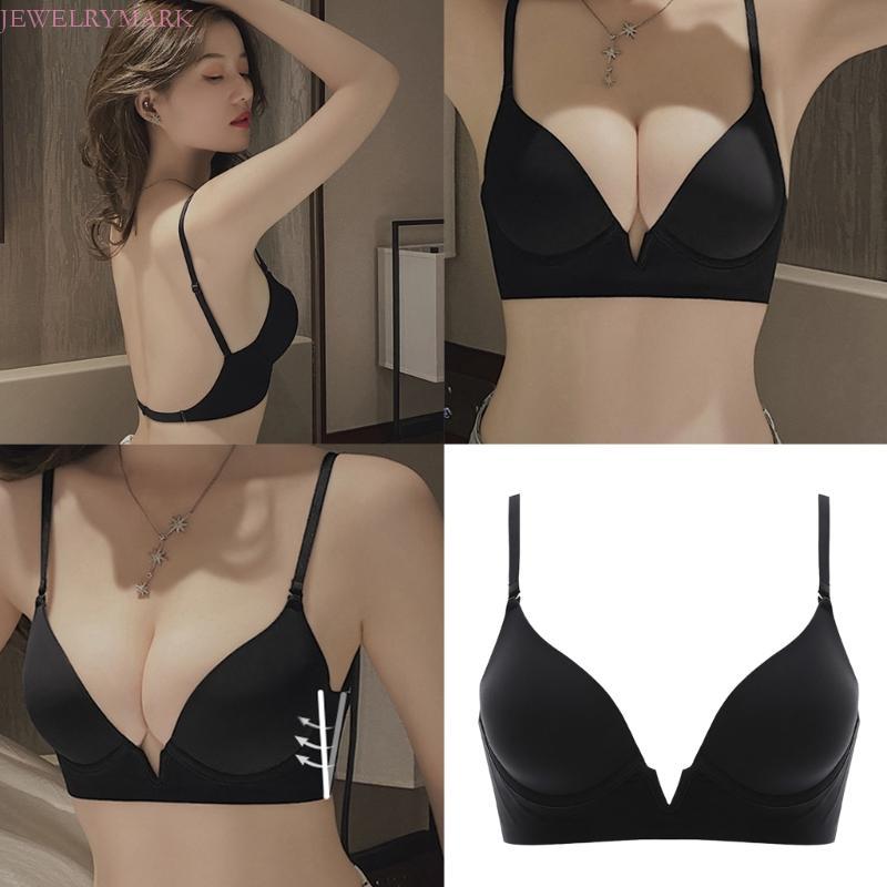 Sutiã Feminino Judeu Decote V Profundo Conversível Push up Rastros Corte Baixo Acolchoamento
