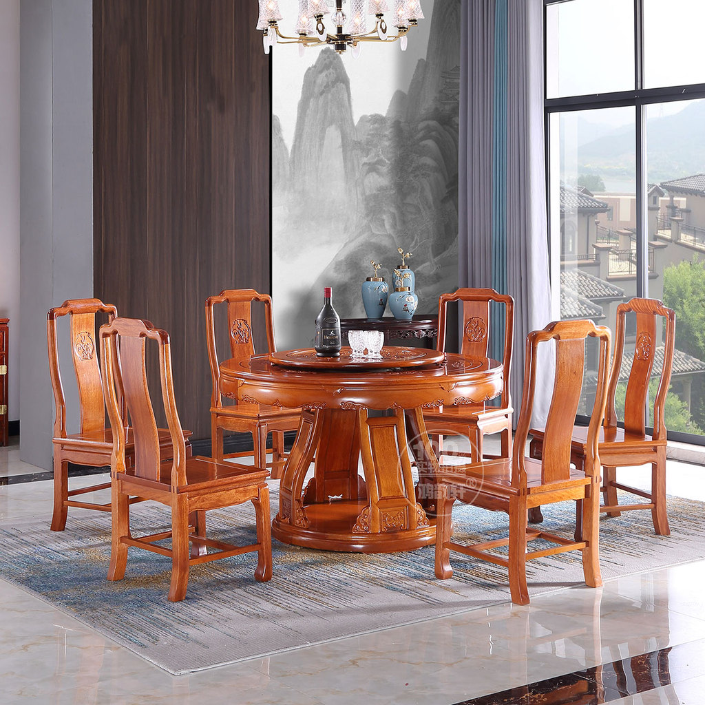 Mesa de jantar chinesa Mesa de jantar Conjunto de cadeiras Liga de jacarandá Mesa redonda clássica Mesa de jantar antiga