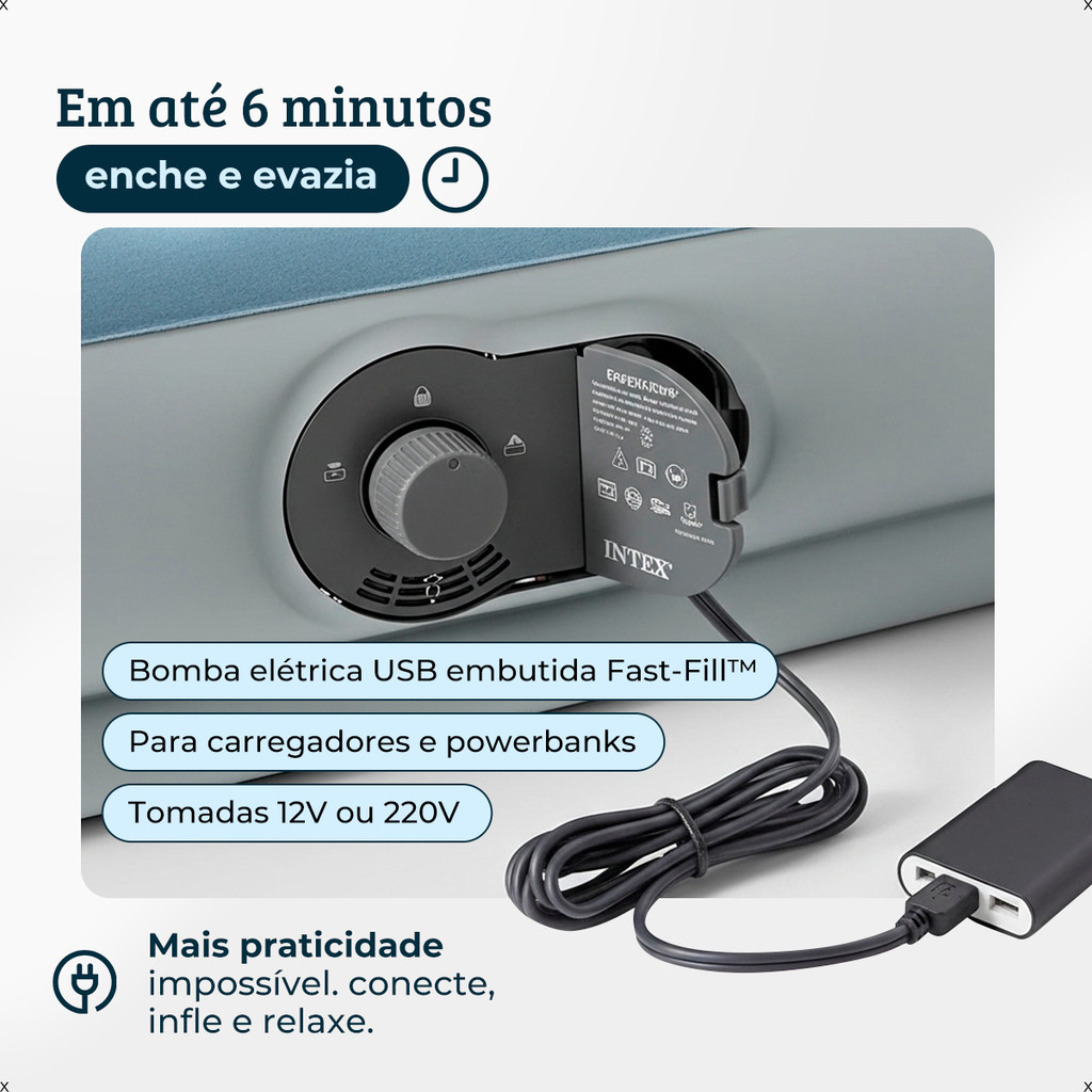 Colchão Inflável Casal Queen Com Bomba Embutida Usb Intex 64159 Azul · foto 2