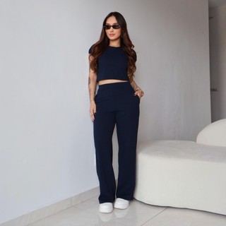 Conjunto Feminino Calça Pantalona + Cropped Básico Conjunto Elegante Moda Feminina Casual