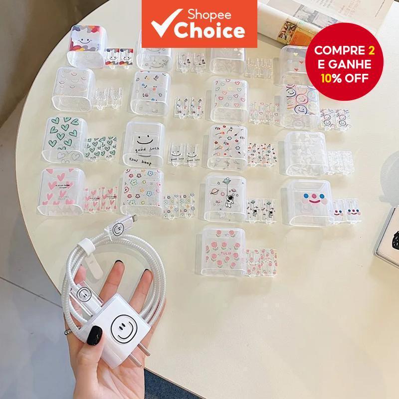 Conjunto de 5 Peças Pequeno Floral Caixa Protetora Butterfly Smiley Face 20w Cabeçote de Carregamento Rápido