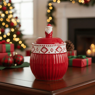 Enfeite Pote de Cerâmica Natalino c/Tampa Papai Noel 15cm  - Wincy Natal / Decoração / Potiche