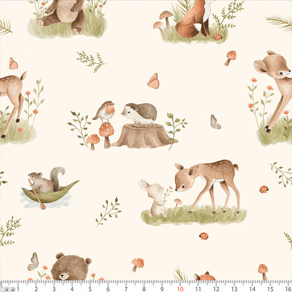 Tecido Tricoline Estampado Estampado Animais da Floresta Customizado Artesanal Painel Macio