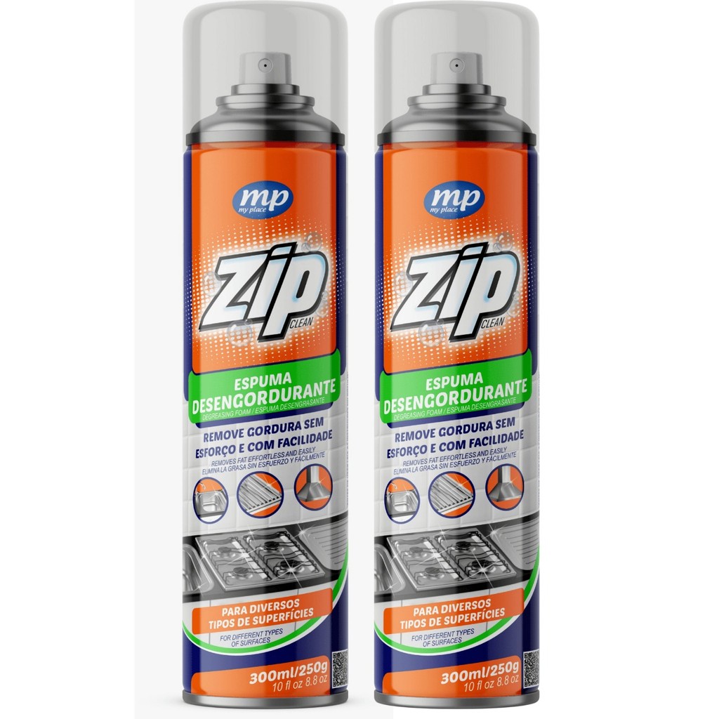 Espuma Desengordurante Spray Zip Clean 300ml My Place Kit 2 Unidades
