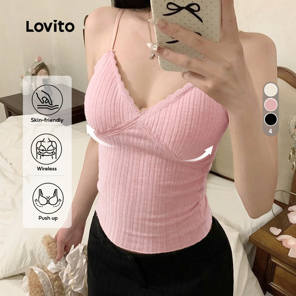 Lovito Bralette Casual Sem Gola com Sem Arame Push Up Estilo Coreano Abacate para Mulheres LNE126030 em Oferta na Shopee