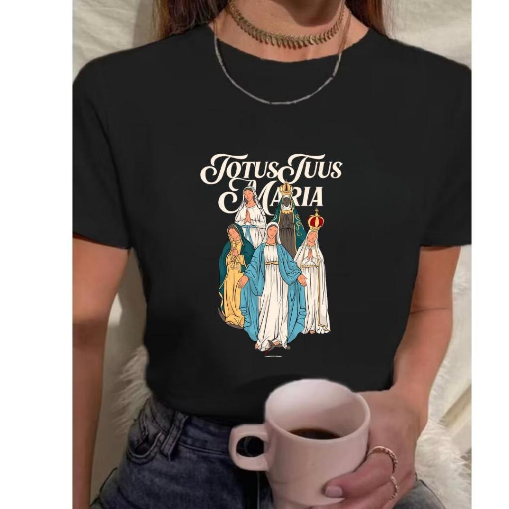 Camiseta Totus Tuus Maria -Unissex 100 % Algodão -Nossa Senhora Das Graças Fátima Aparecida confotavel  cristã catolicas