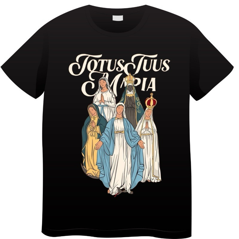 [Camiseta Premium em Algodão Puro]SISI Camiseta Totus Tuus Nossa Senhora das Graças N. S. Aparecida N. S Lourdes