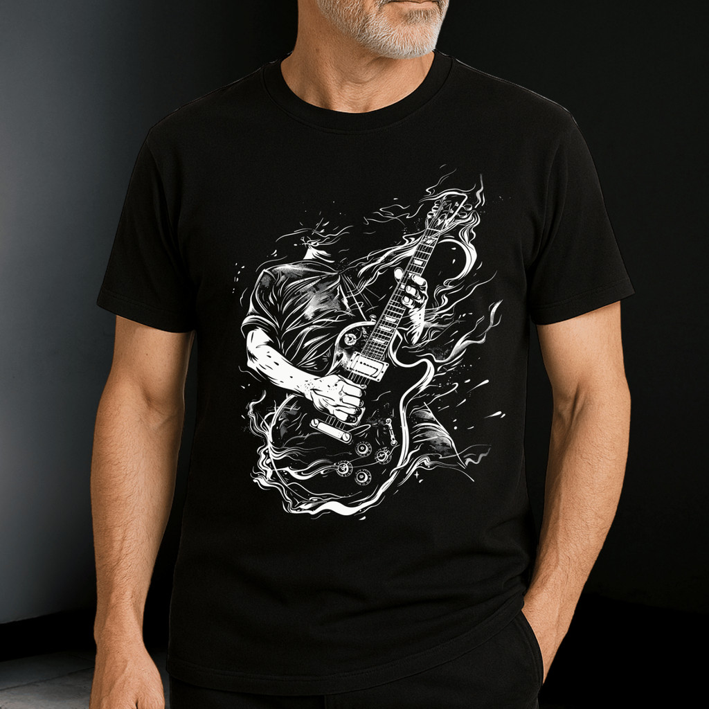 Camiseta Masculina de Rock 100% algodao - Camisa de Banda Retro Guitarra Instrumento Tshirt Preta