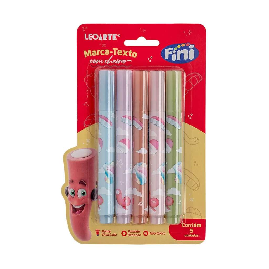 Caneta Marca Texto Corpo Estampado c/ Aroma Fini - Blister com 5 unidades Leonora - 10354 em Oferta na Shopee