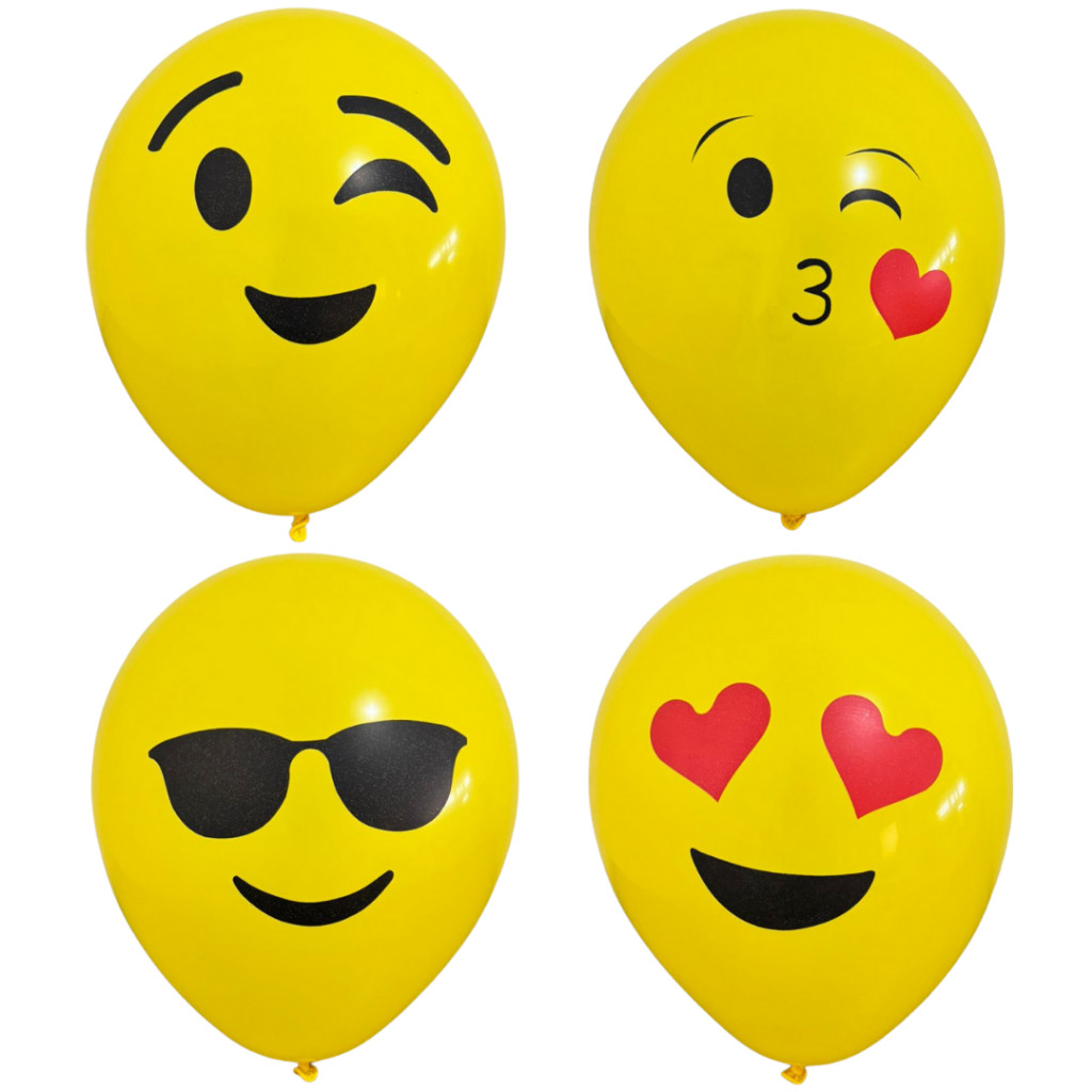 25/50 Kit Bexigas 9 Pol Emoji Balão Festa Infantil Látex Amarelo Estampado Arco Painel