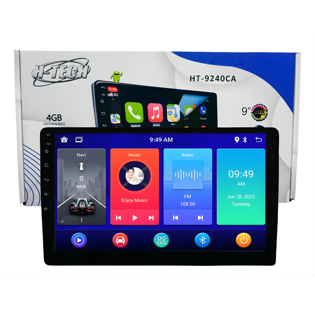 Multimídia Android Quadcore 4gb 64gb Carplay Android Preto