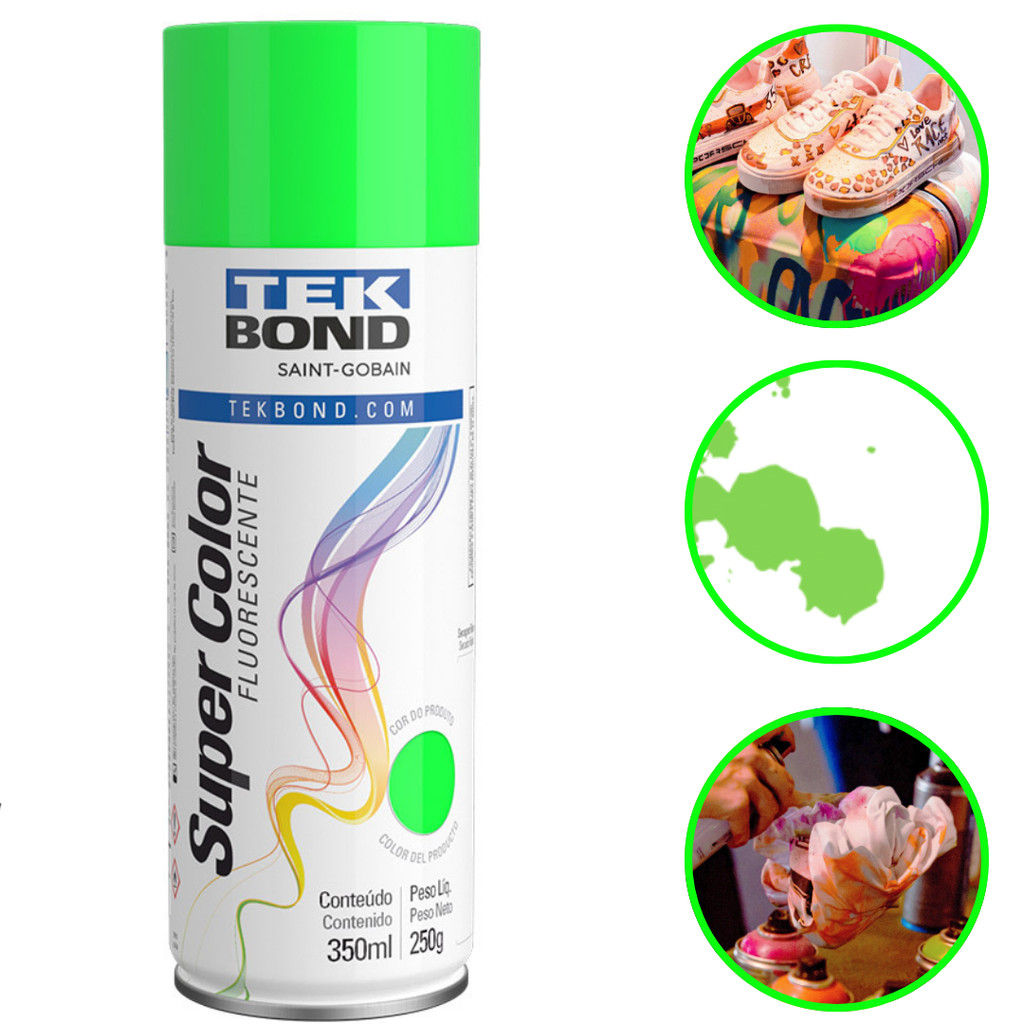 Tinta Spray Aerossol Fluorescente Verde 350ml/250g Tekbond em Oferta na Shopee