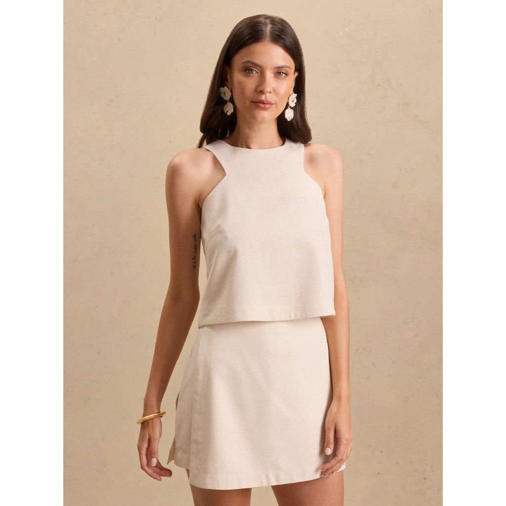 Blusa Via Lessa Napoli com Cava Francesa em Linho Natural