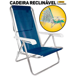 Cadeira De Praia Reclinável Alumínio 8 Posições Confortável Mor Piscina Camping Lazer