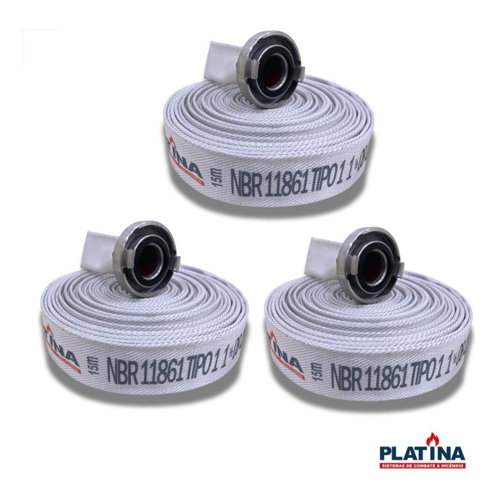 Kit 3 Mangueiras De Incêndio Tipo 1 1.1/2 15m Platina