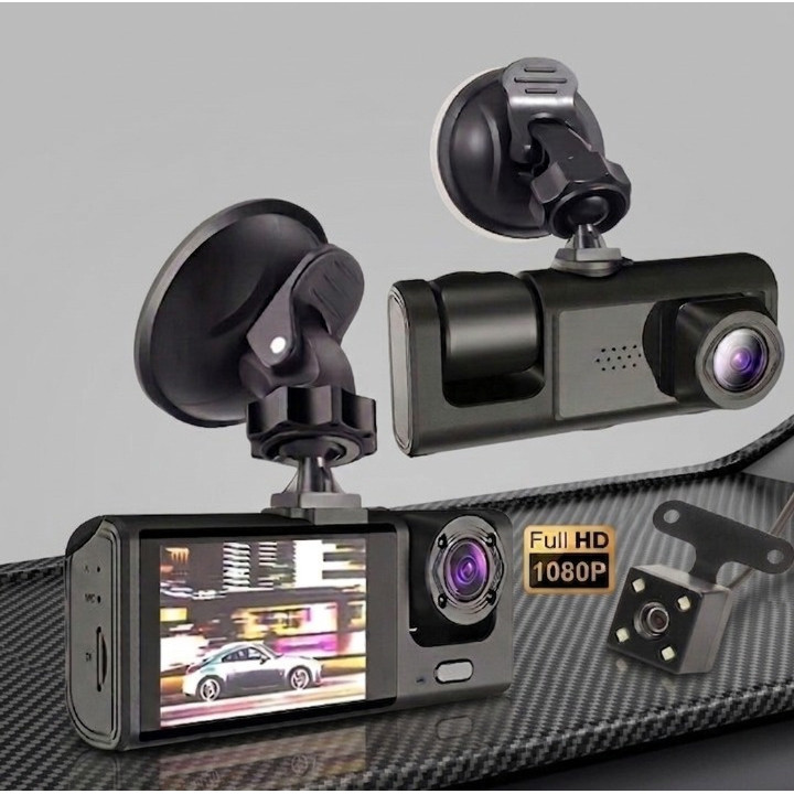 Câmera Veicular Inteligente 3 Lentes DVR 1080P HD Cobertura 360° para Carro Maisclick 