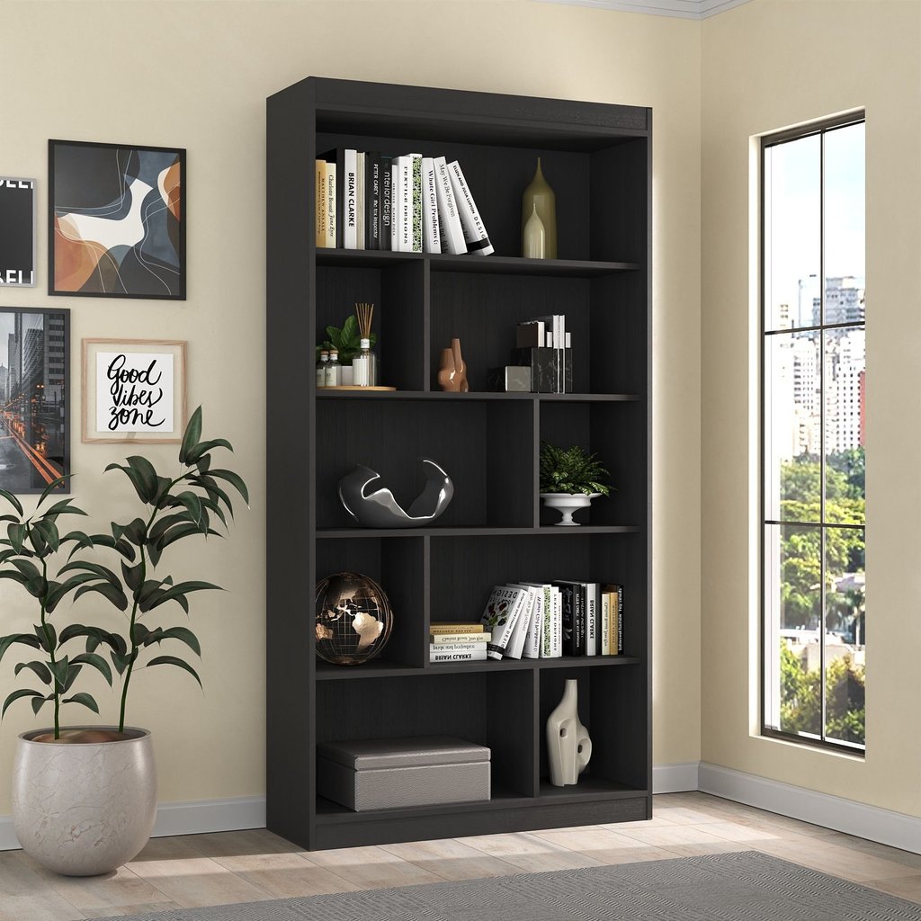 Estante de Livros 93CMX181CM 4 Prateleiras Home Office Espresso Móveis Preto Preto Ônix TX