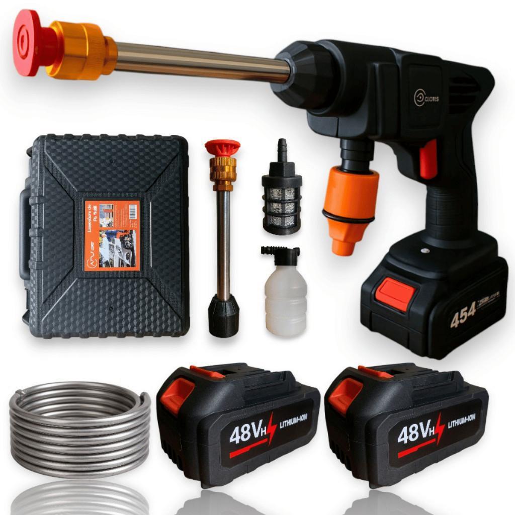 Lavadora de Alta Pressão Portátil 48V Recarregável Dupla Bateria Com Maleta e Kit Completo