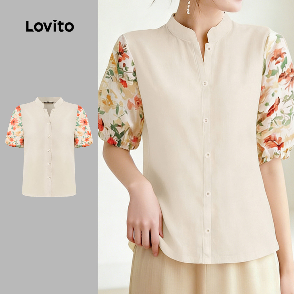 Lovito Blusa Casual Feminina de Primavera/verão em Tecido com Costura e botões LK5ED1212
