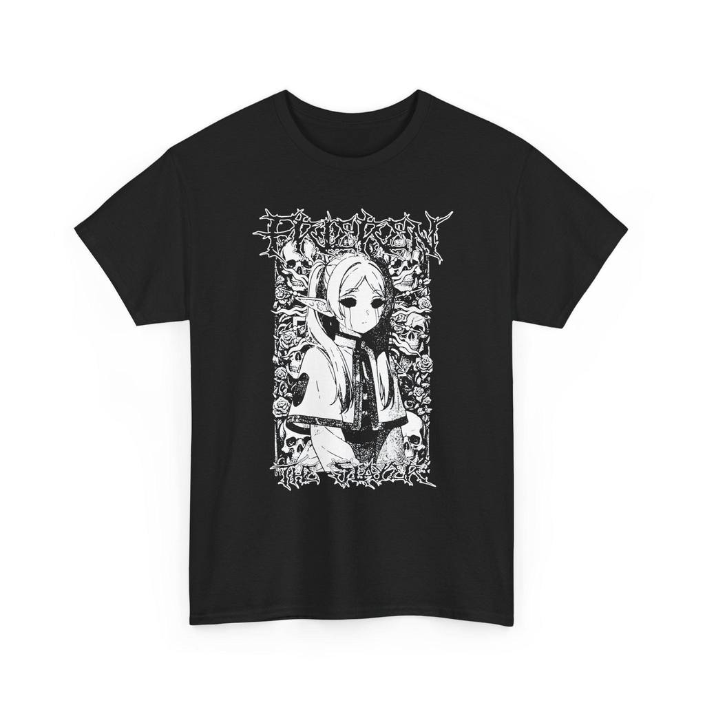 Camiseta Masculina Feminina Estampa Frieren Beyond Journey's End Black Metal T-shirt Unissex Streetwear Envio Imediato