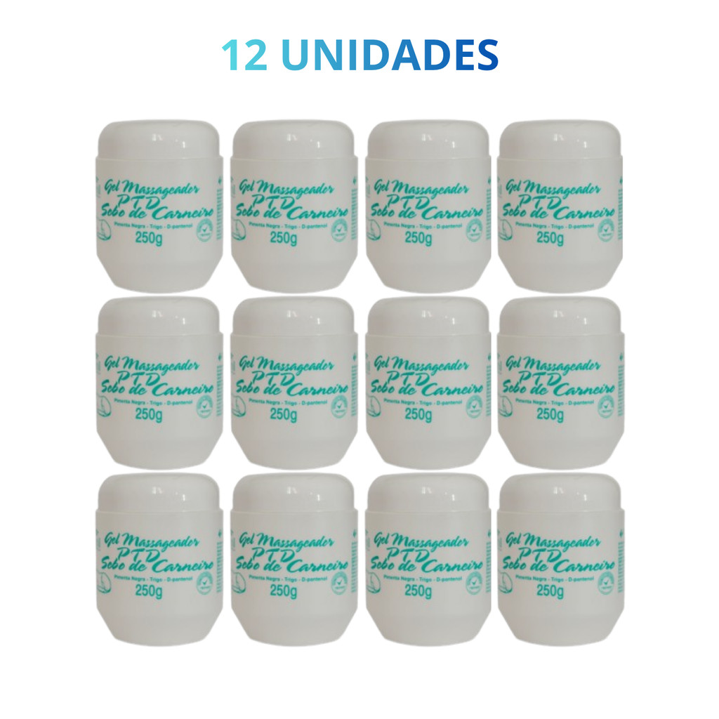 KIT 12 Unidades Gel Massageador PTD Sebo de Carneiro 250g Apinil