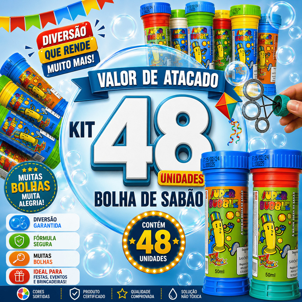 Kit 48 Bolha De Sabão Lembrancinha Bolhinha Atacado Kit Festa Prenda Junina Bolinha Criança