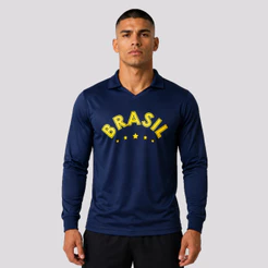 Camisa Brasil Seleça Manga Longa Marinho